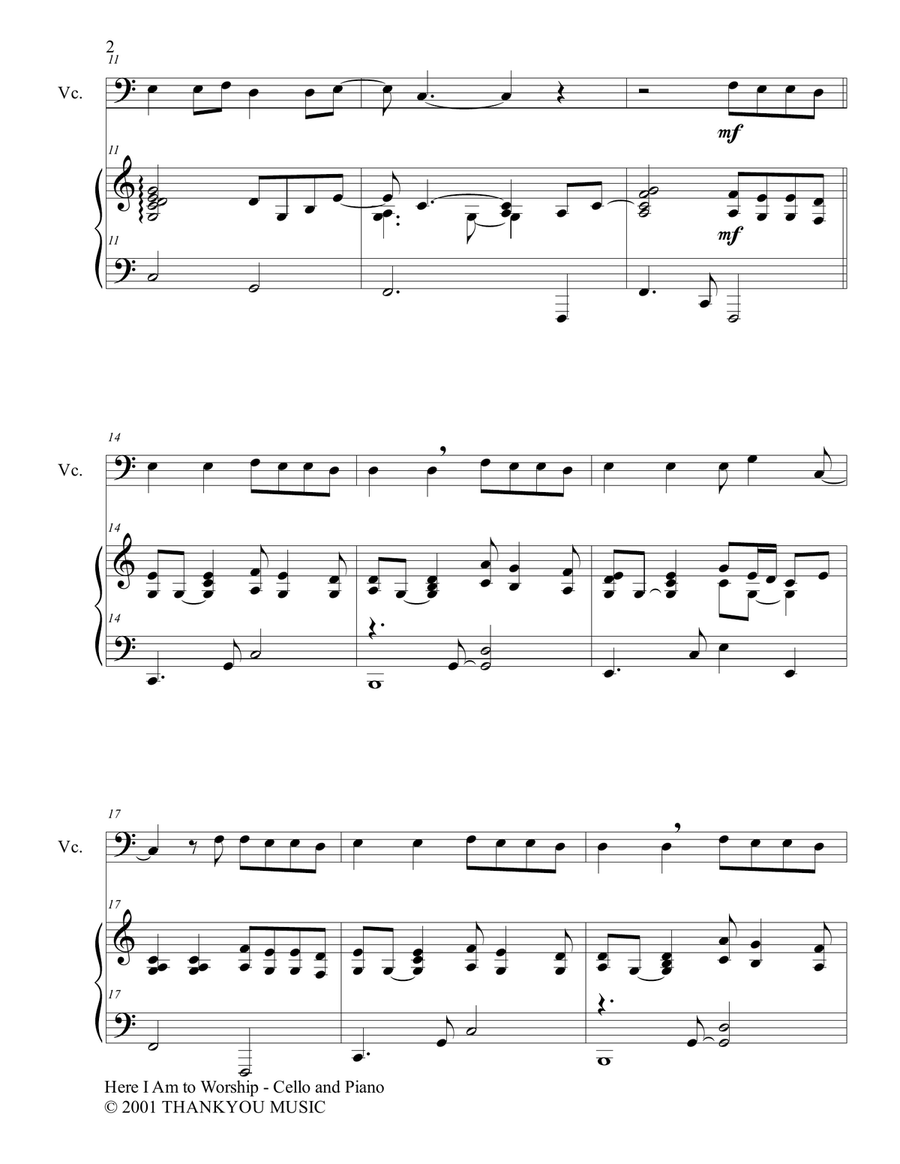Here I Am To Worship Piano scores gallery preview page 2