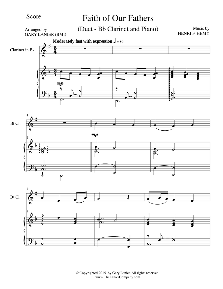 FAITH OF OUR FATHERS (Duet – Bb Clarinet and Piano/Score and Parts) Woodwind Duet scores gallery preview page 1