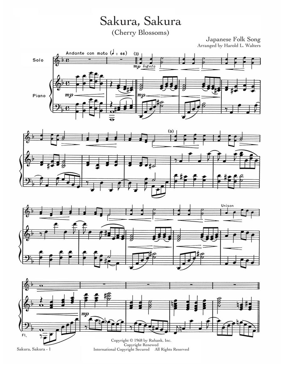 Sakura, Sakura (Cherry Blossoms) Flute Solo scores gallery preview page 1