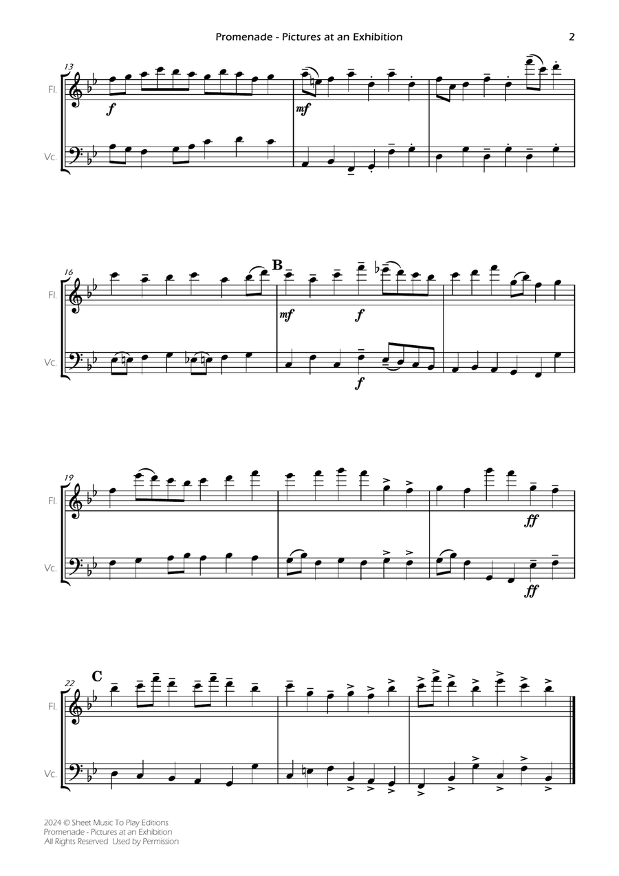 Pictures at an Exhibition - Promenade - Flute and Cello Flute scores gallery preview page 2