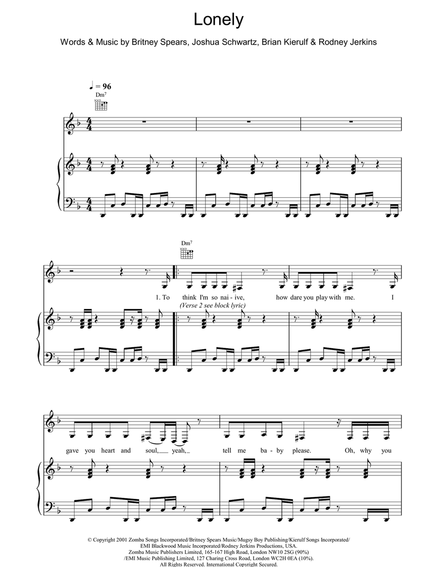 Lonely Piano, Vocal, Guitar scores gallery preview page 1