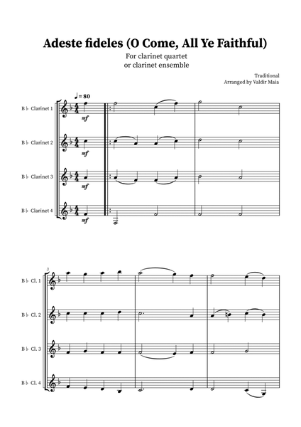O Come, All Ye Faithful (Adeste Fideles) - Clarinet Quartet image number null