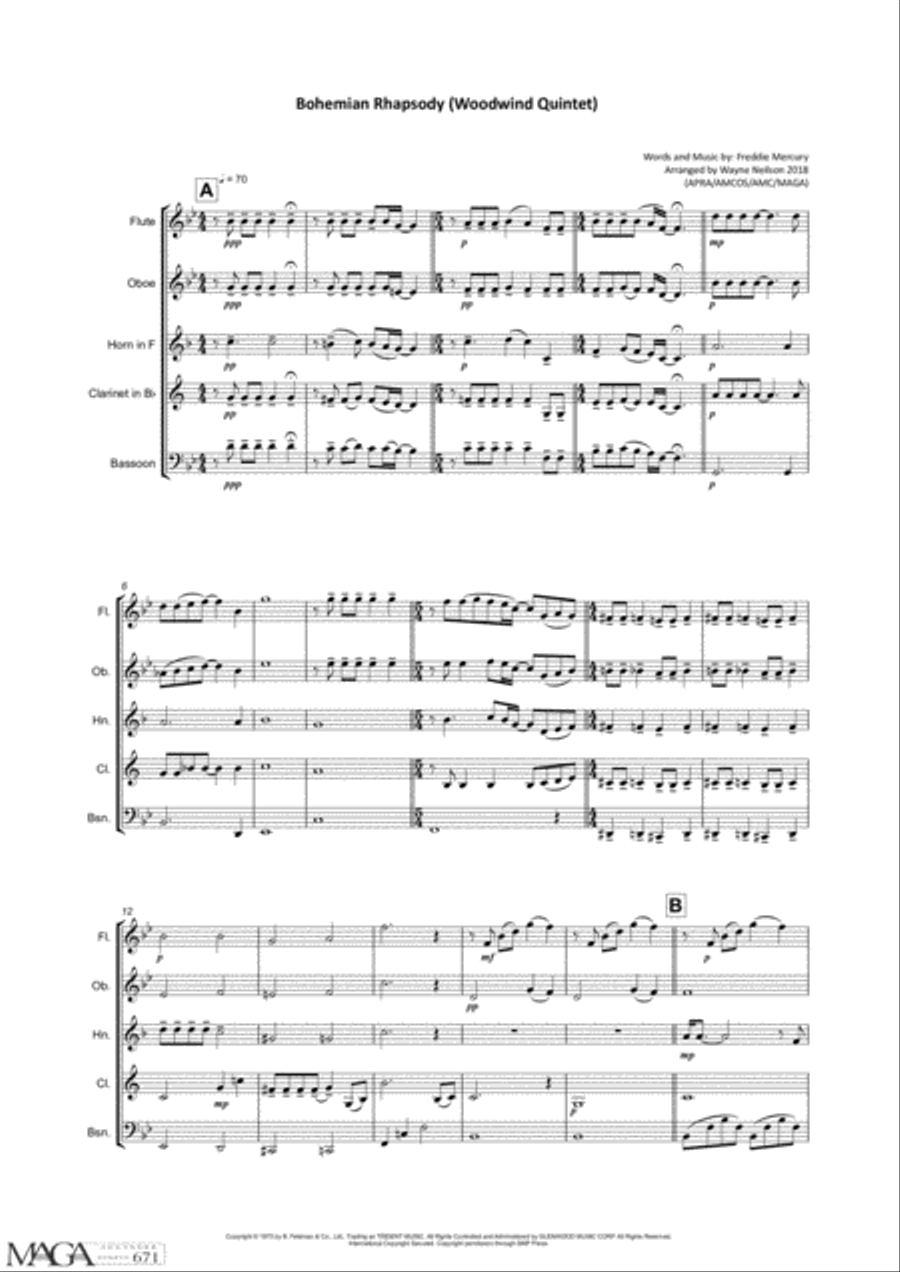 Bohemian Rhapsody Woodwind Quintet scores gallery preview page 2