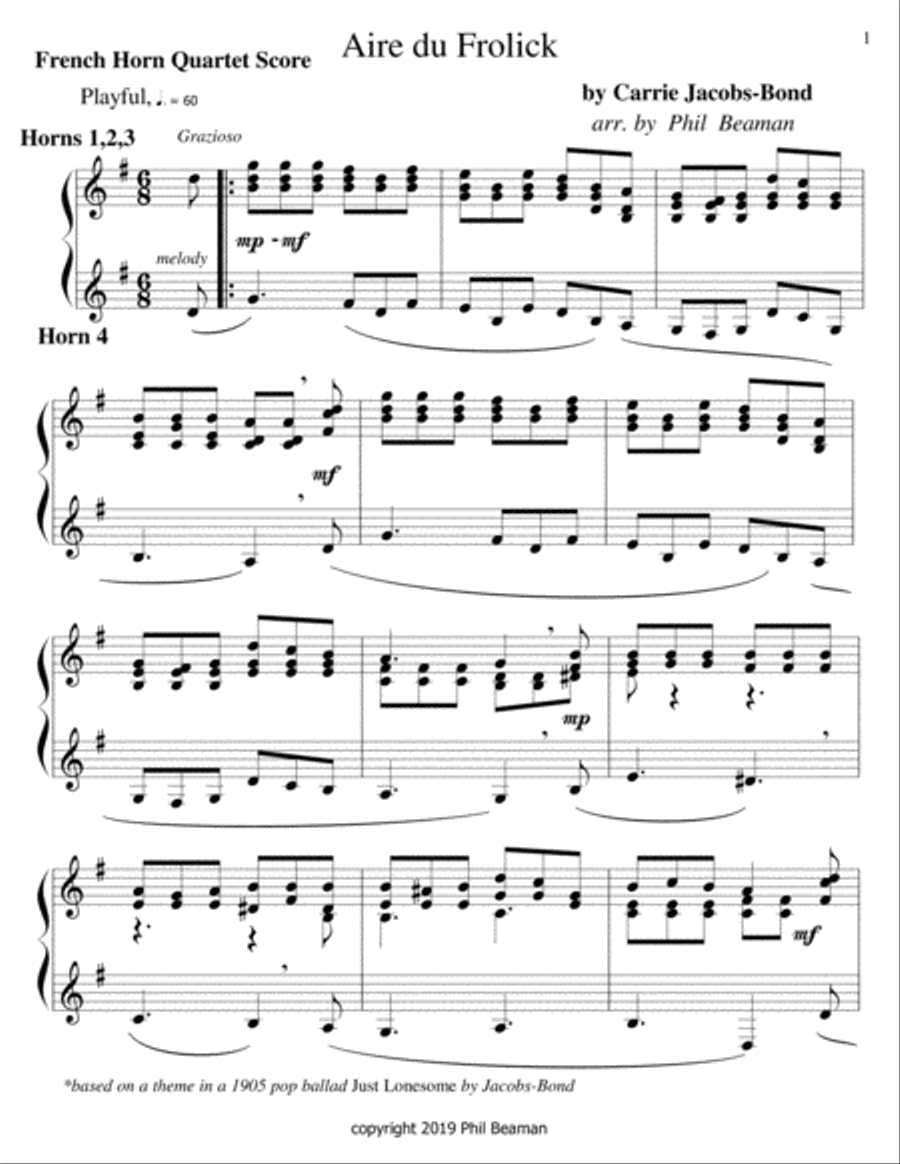 Aire du Frolick- french horn quartet French Horn Quartet scores gallery preview page 1