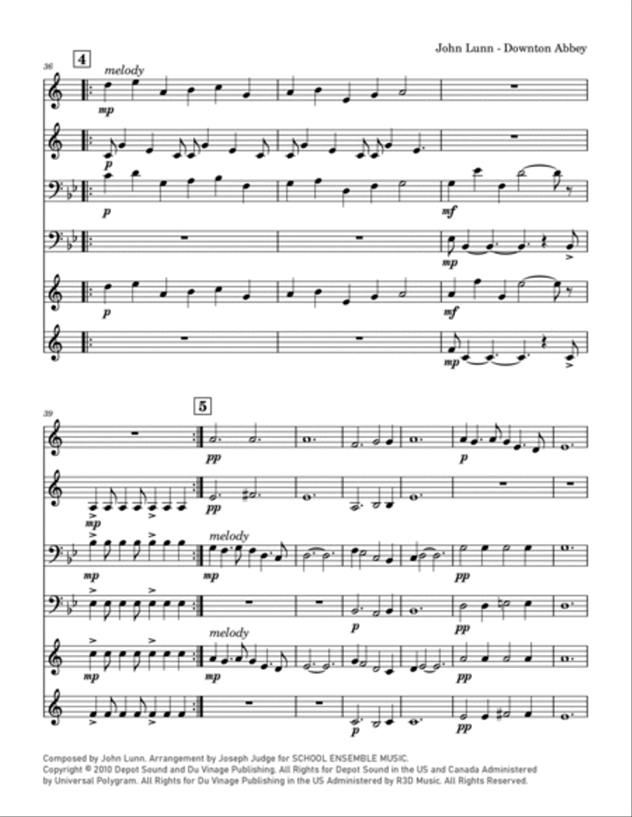 Downton Abbey (theme) Chamber Music scores gallery preview page 6
