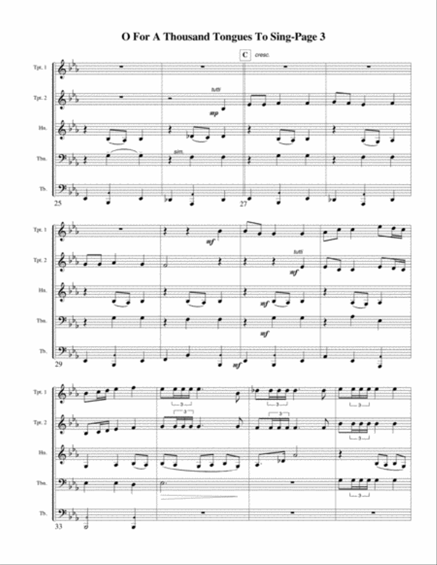 Oh For a Thousand Tongues to Sing for Brass Quintet Brass Quintet scores gallery preview page 3