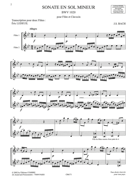Sonate en Sol min. BWV1020
