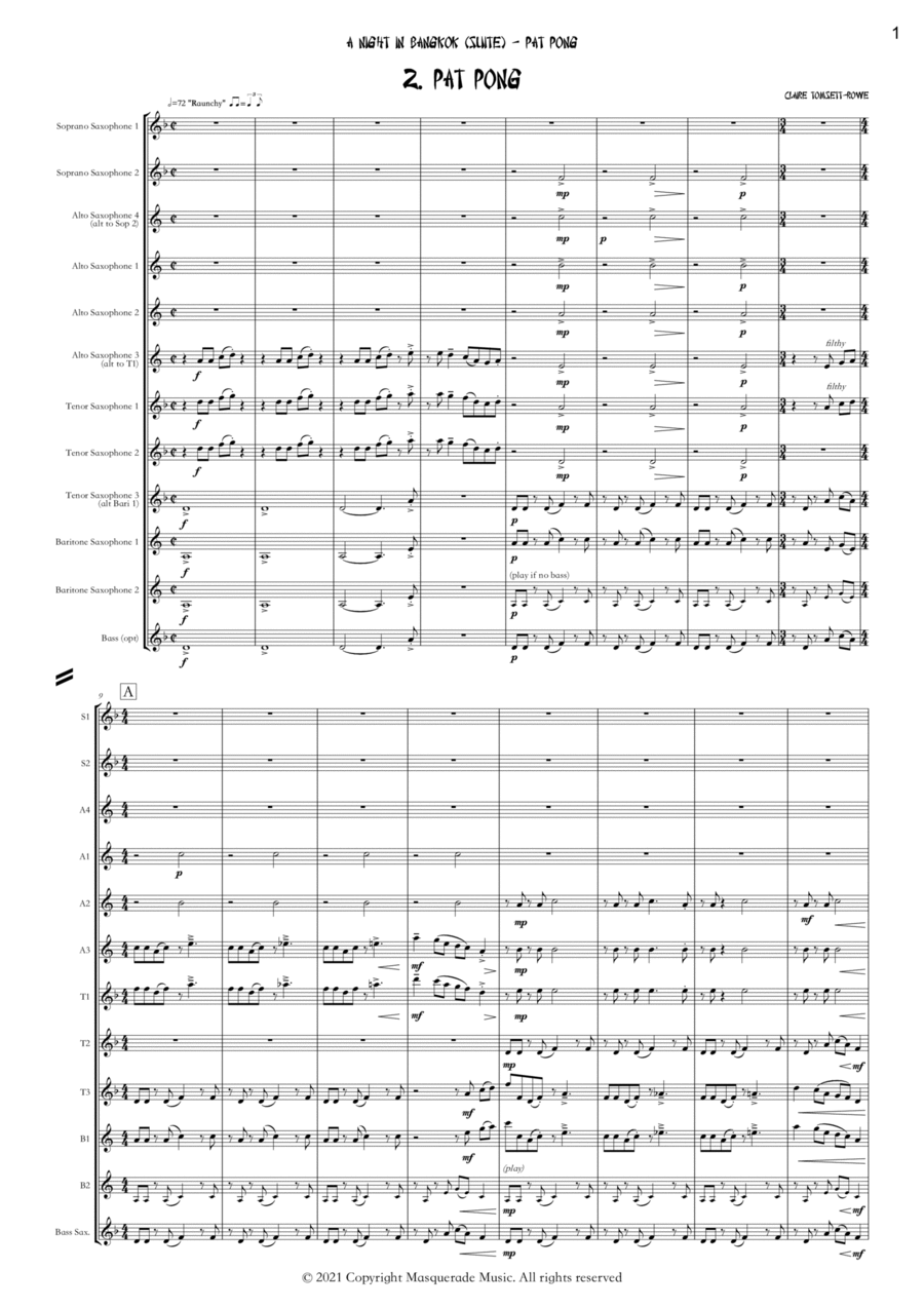 Pat Pong - (an original flexible Sax octet for advanced players) by Claire Tomsett-Rowe Woodwind Ensemble scores gallery preview page 1