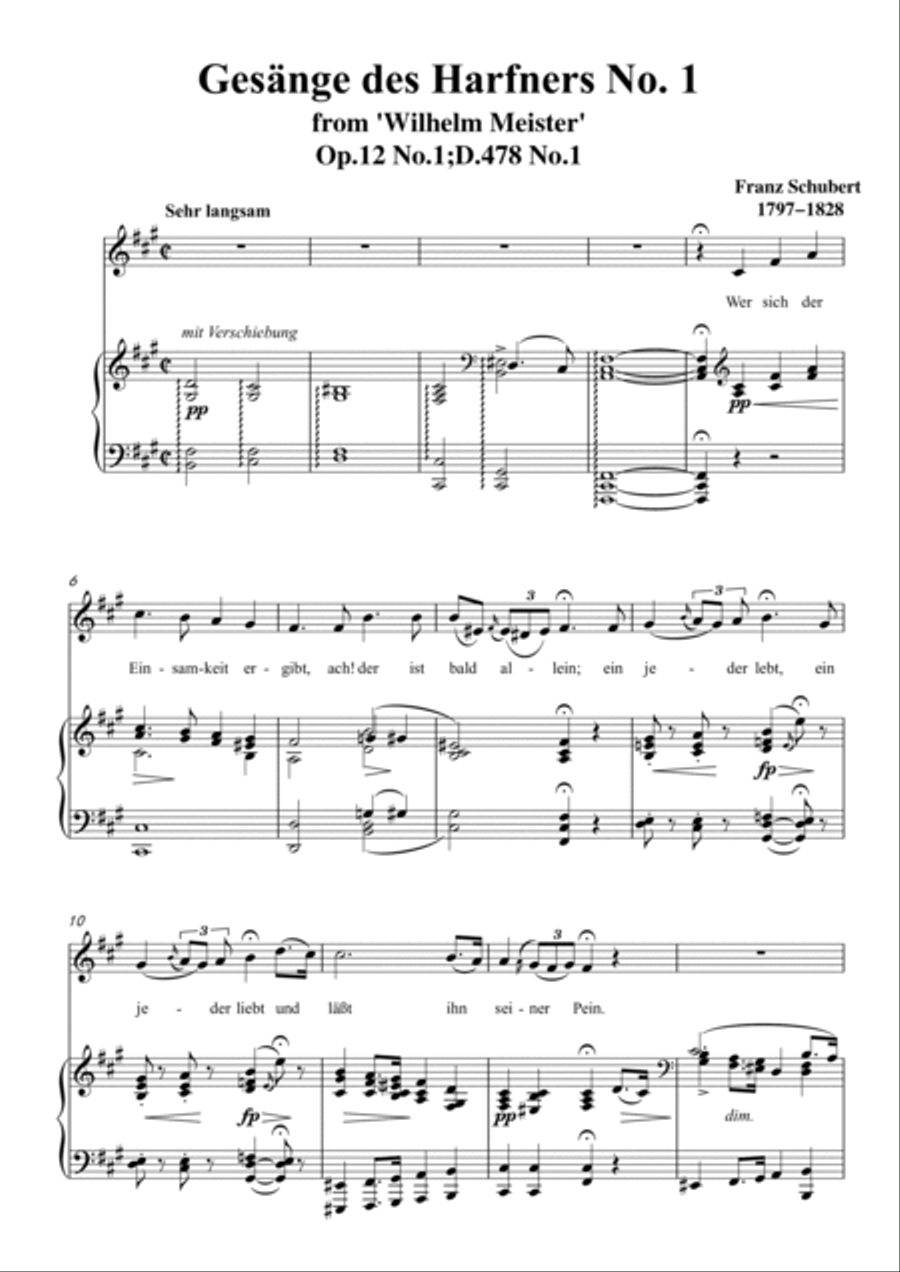 Schubert-Gesänge des Harfners,Op.12 No.1 in #F minor,for Vocal and Piano Voice scores gallery preview page 2