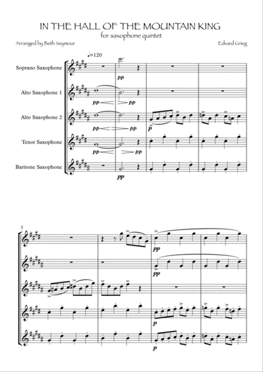 In The Hall Of The Mountain King Saxophone Quintet scores gallery preview page 1