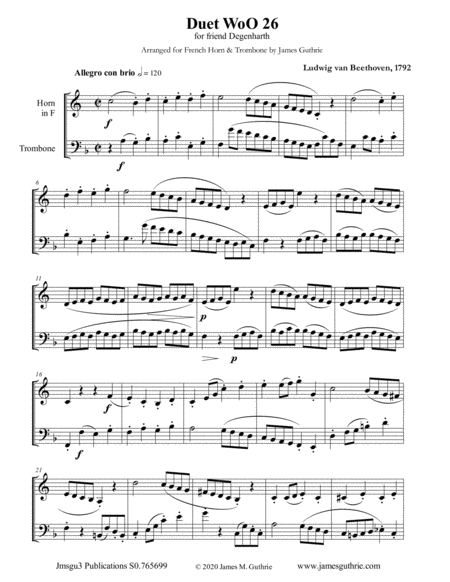 Beethoven: Duet WoO 26 for French Horn & Trombone image number null
