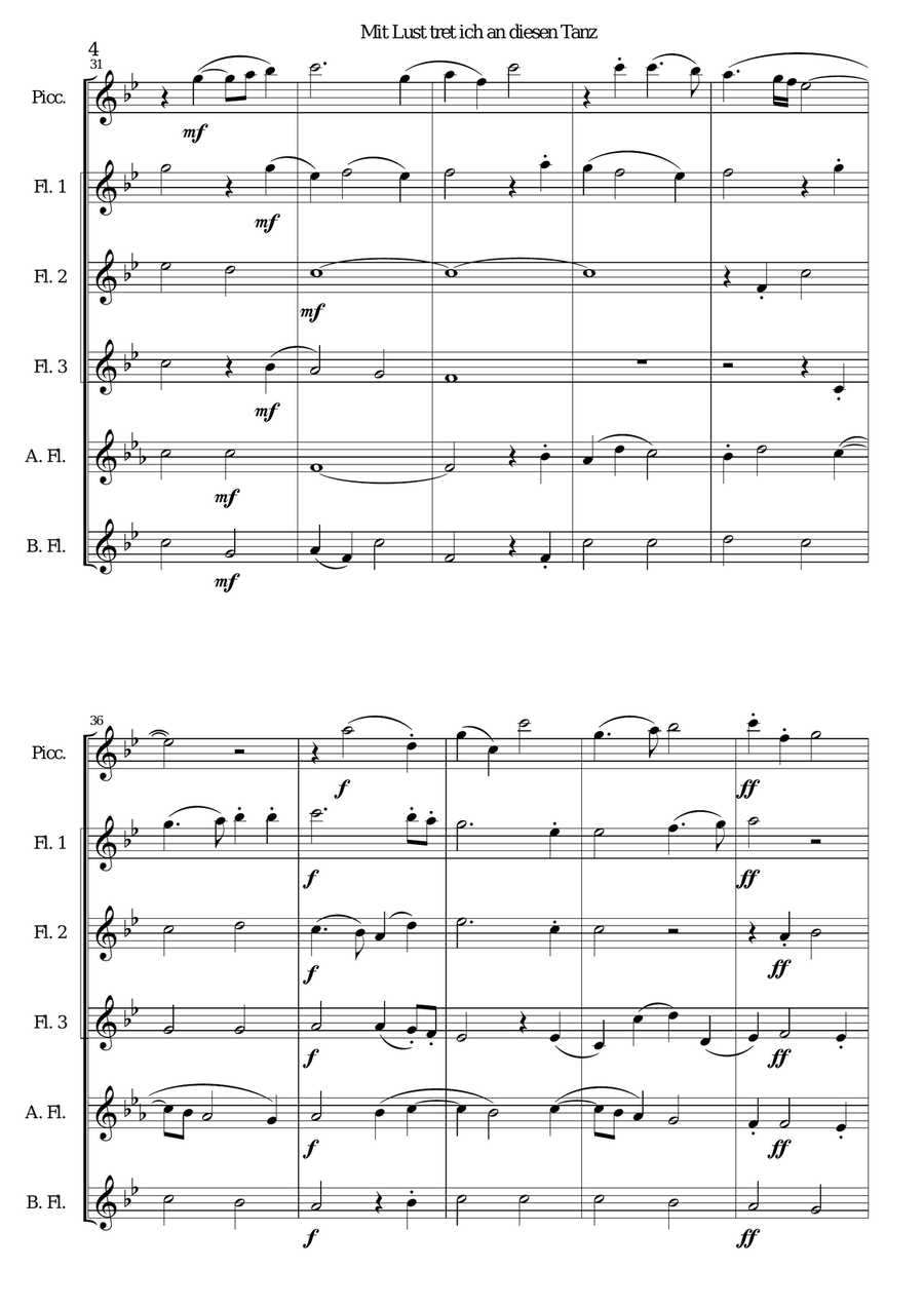 Mit Lust tret ich an diesen Tanz (I'm delighted to join this dance) for flute sextet Flute Solo scores gallery preview page 4