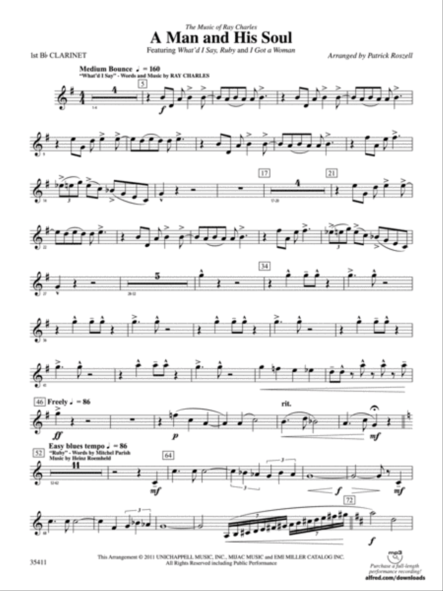 A Man and His Soul: 1st B-flat Clarinet Concert Band scores gallery preview page 1