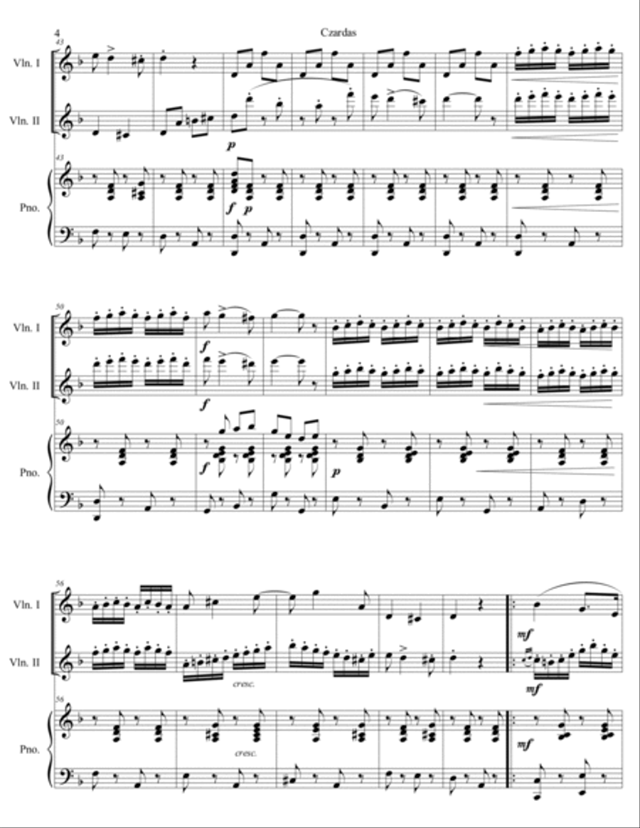 Vittorio Monti - Czardas arr. for 2 violins and piano (score and parts) Piano Trio scores gallery preview page 4