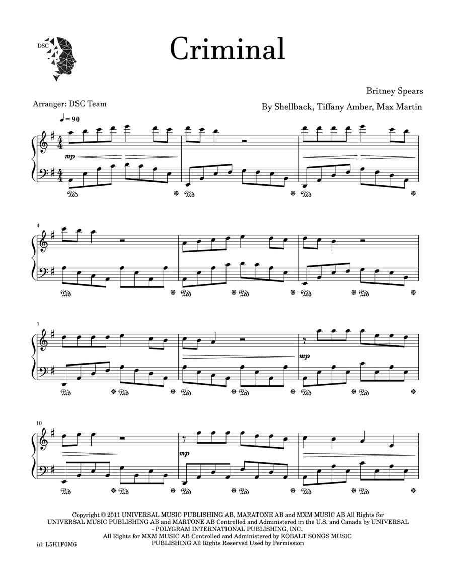 Criminal Piano Solo scores gallery preview page 1