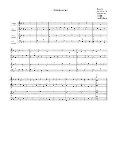 L'homme armé (arrangement for 4 recorders)