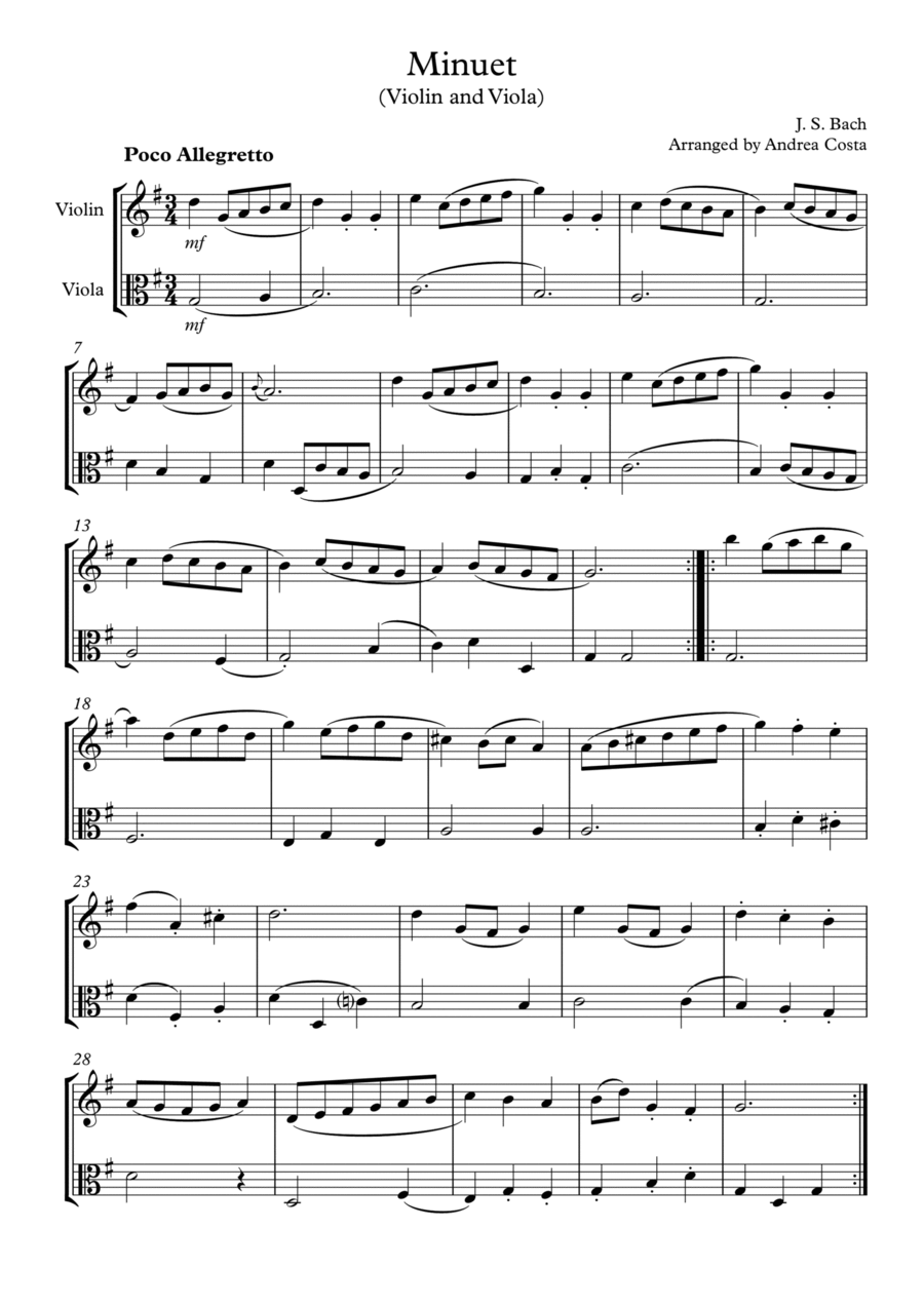 Minuet in G String Duet scores gallery preview page 1