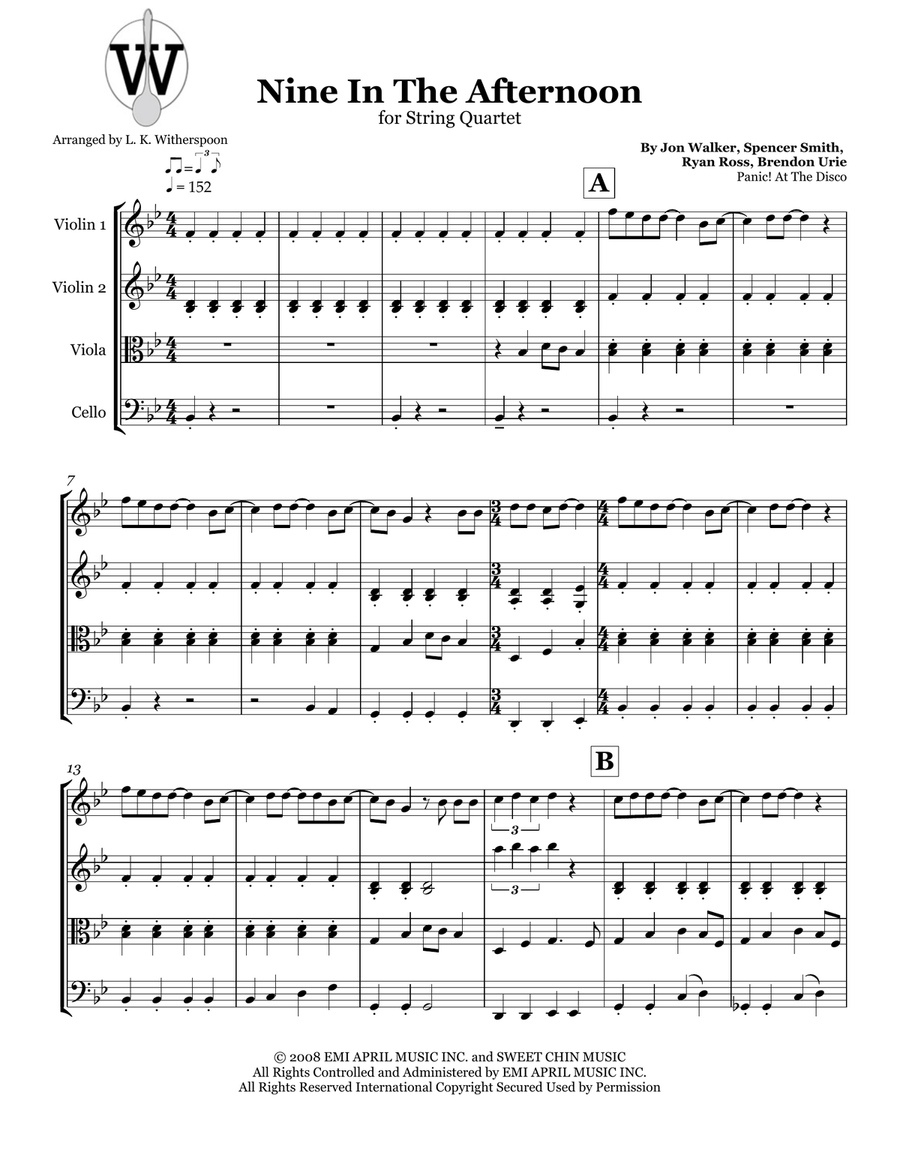Nine In The Afternoon String Quartet scores gallery preview page 1