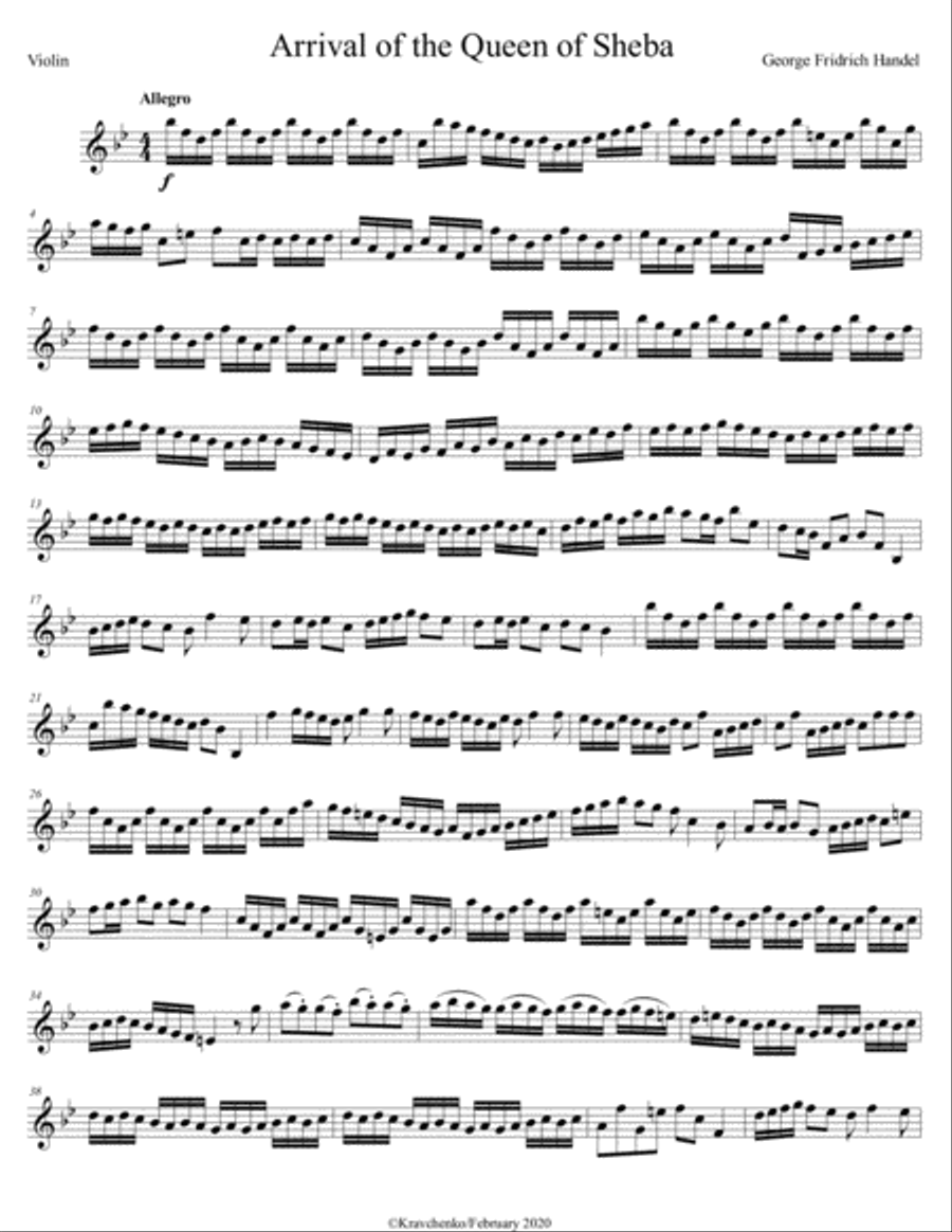 George Fridrich Handel - Arrival of the Queen of Sheba String Duet scores gallery preview page 1