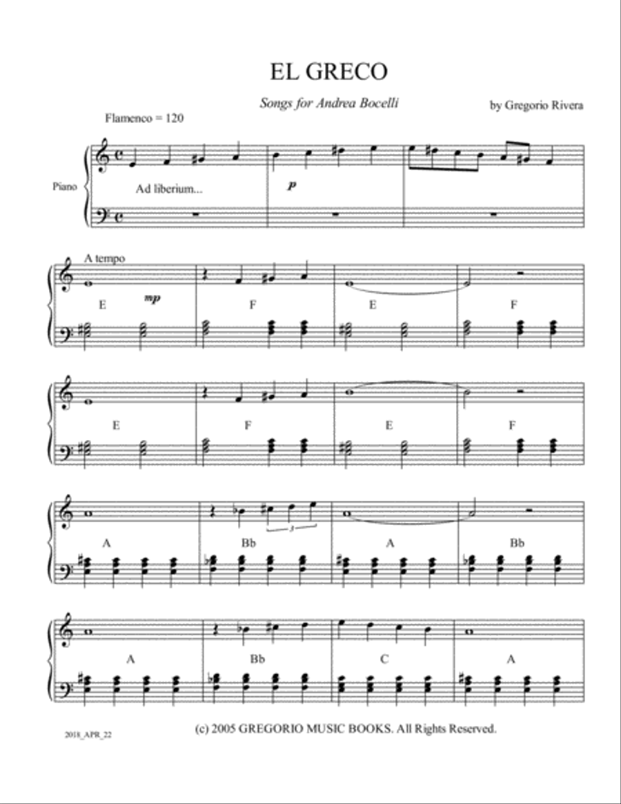 SONGS FOR ANDREA BOCELLI Piano Solo scores gallery preview page 6