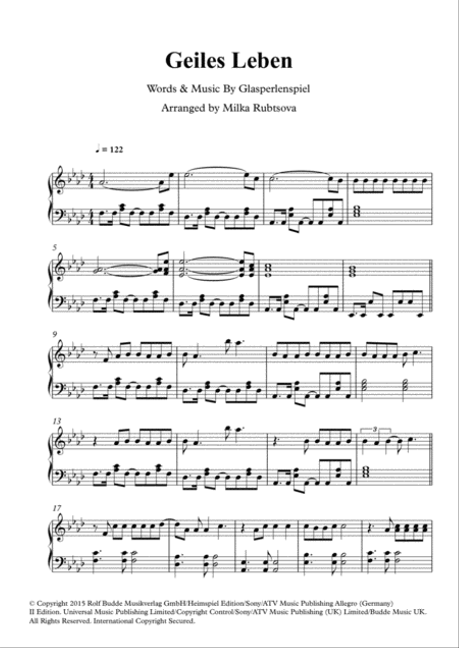 Geiles Leben Piano Solo scores gallery preview page 1