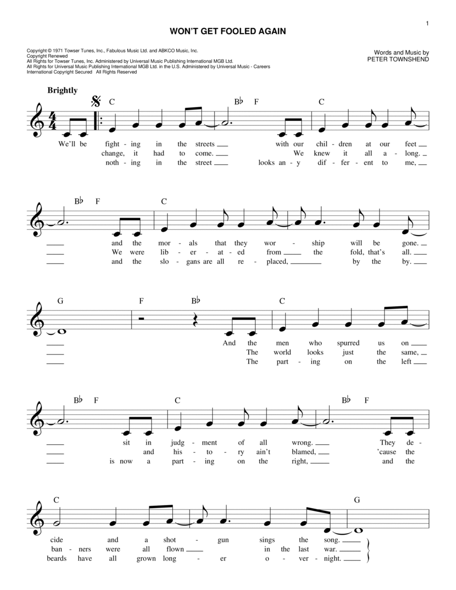 Won't Get Fooled Again Piano scores gallery preview page 1