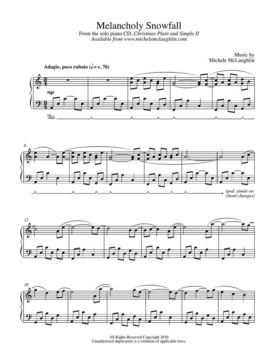 Melancholy Snowfall Piano Solo scores gallery preview page 1