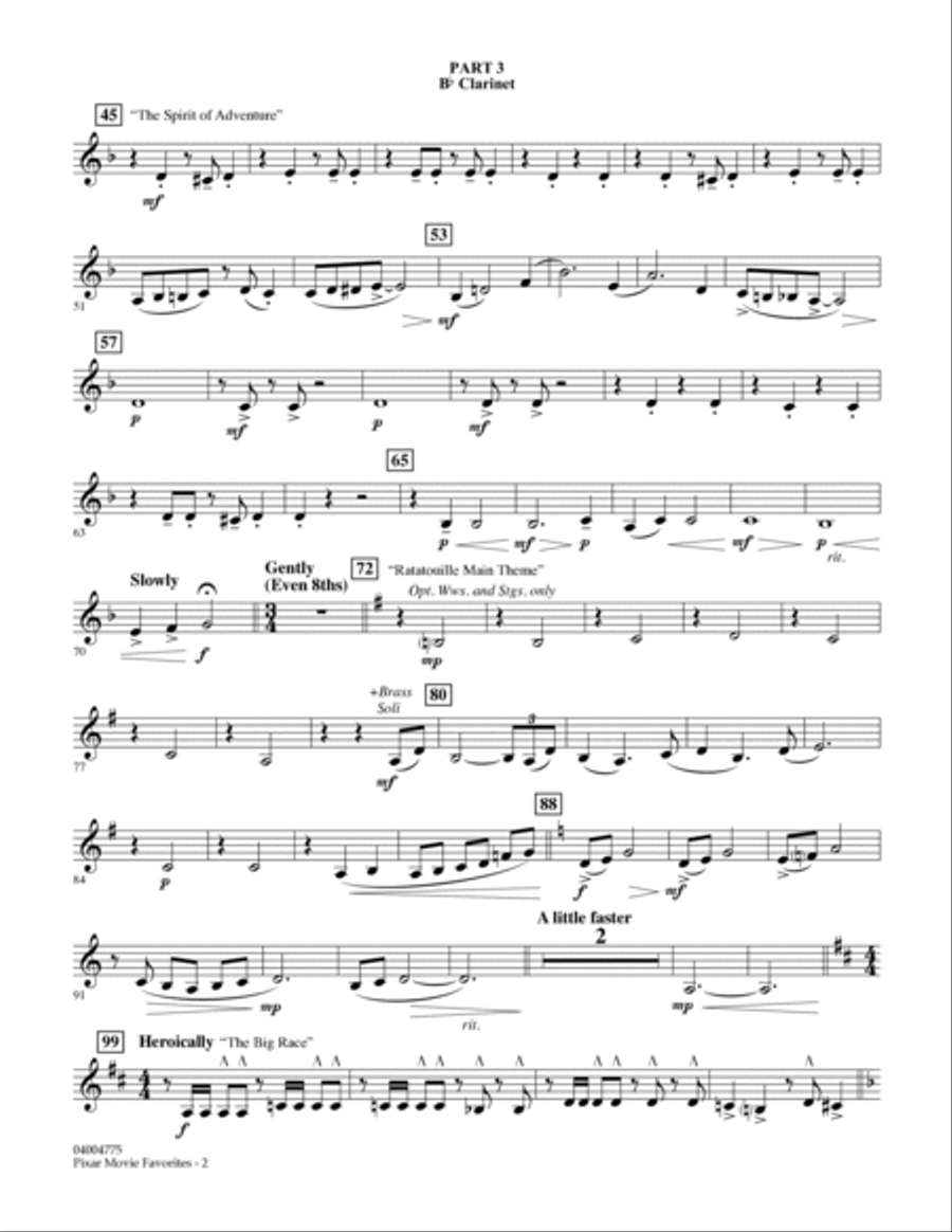 Pixar Movie Favorites - Pt.3 - Bb Clarinet Concert Band scores gallery preview page 2