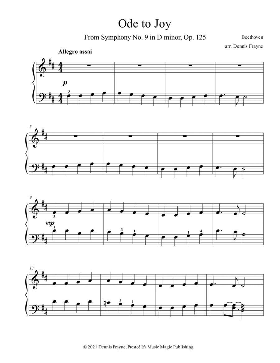 Ode to Joy (Finale from Symphony No. 9 in D minor, Op. 125) Easy Piano scores gallery preview page 1