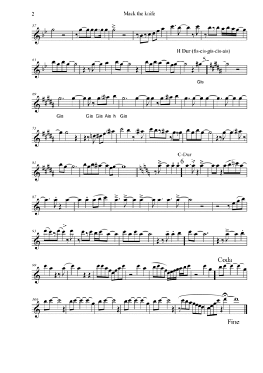 Mack The Knife Tenor Saxophone scores gallery preview page 2