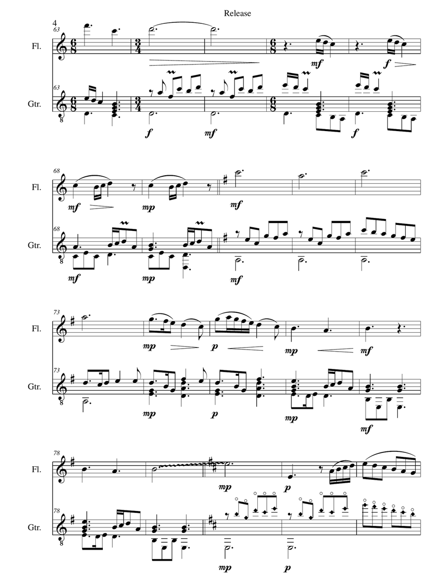 Release (O quid solutis est beatius curis) for flute and guitar Flute scores gallery preview page 4