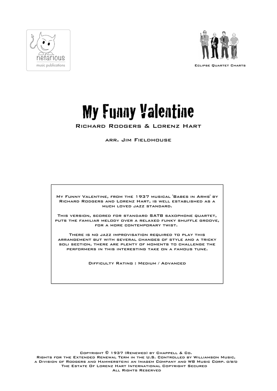My Funny Valentine Saxophone Quartet scores gallery preview page 1