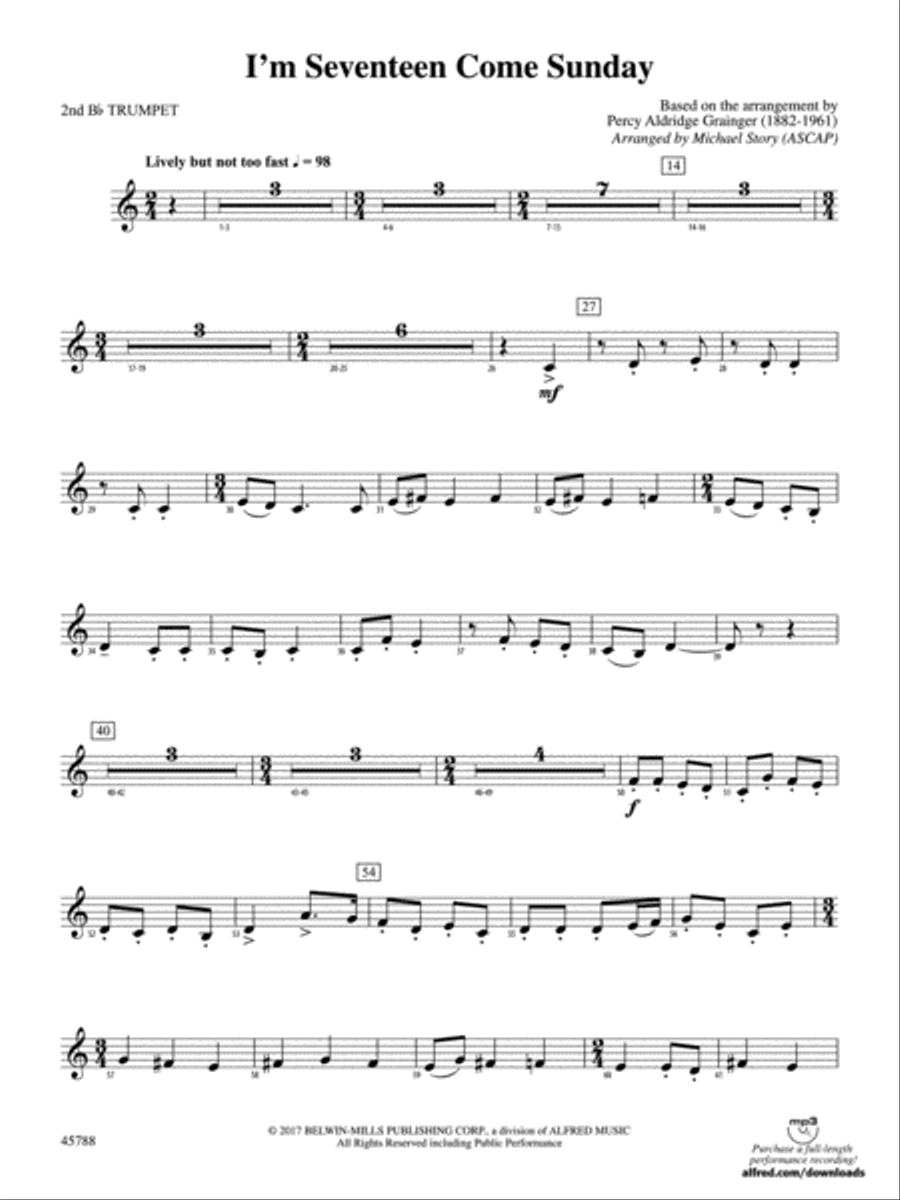 I'm Seventeen Come Sunday: 2nd B-flat Trumpet Concert Band scores gallery preview page 1