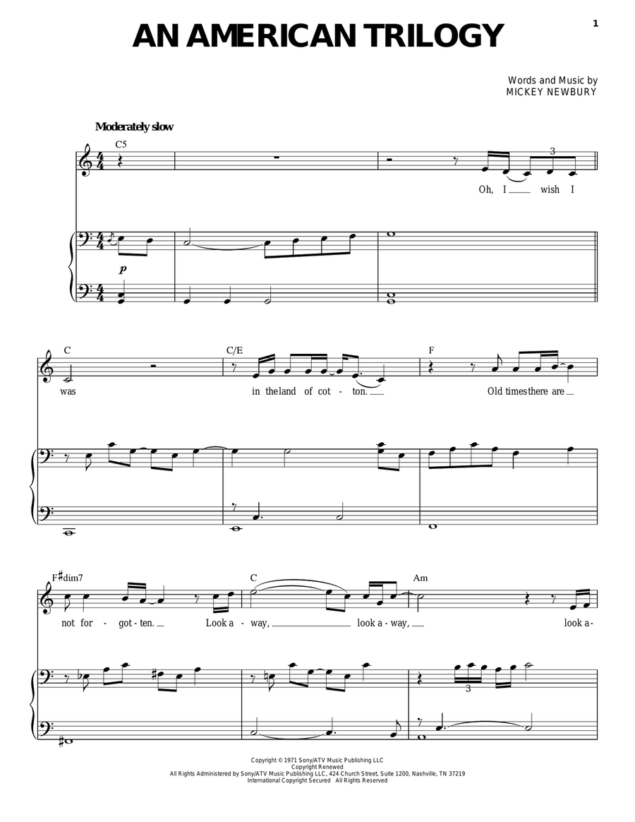An American Trilogy Piano, Vocal scores gallery preview page 1