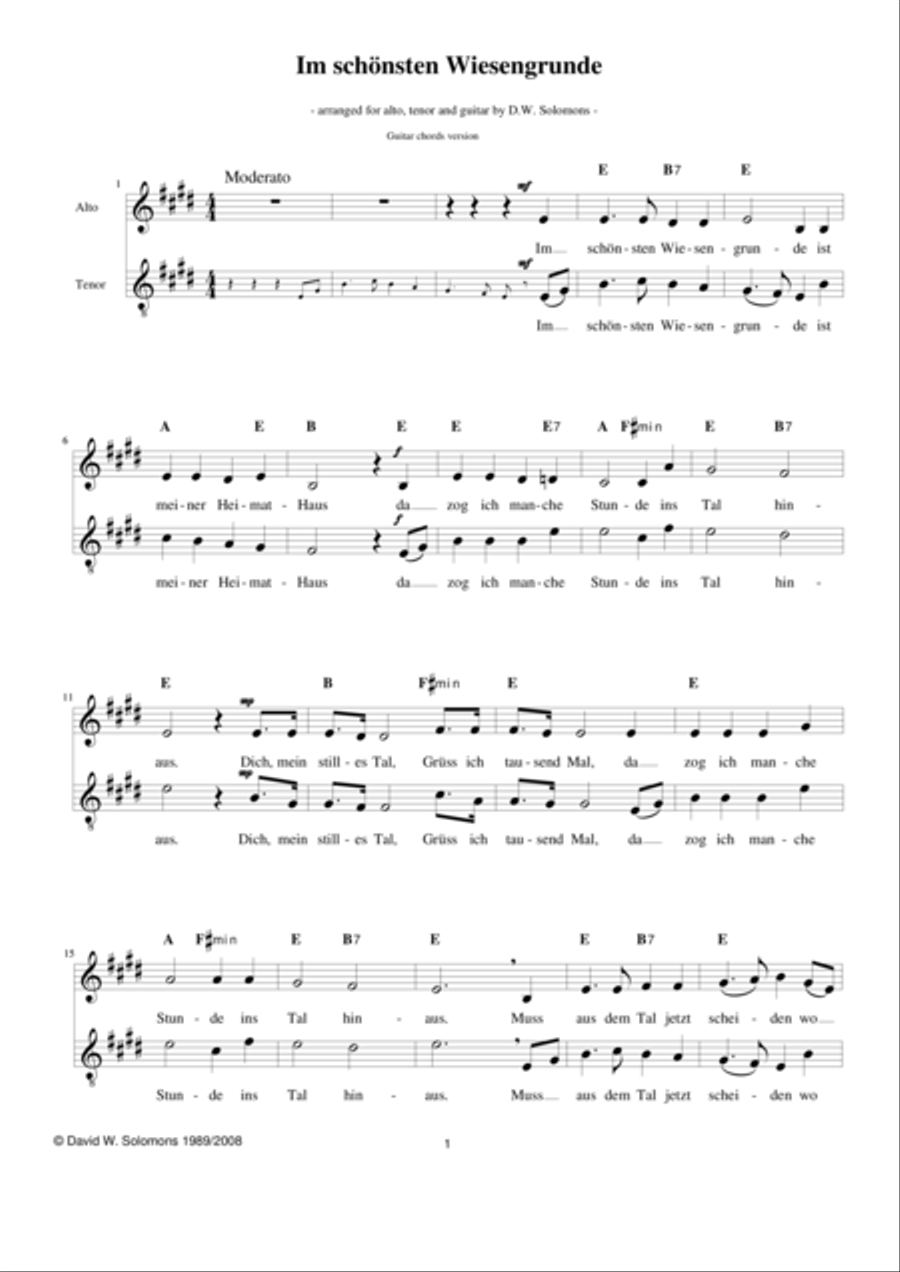 Im schönsten Wiesengrunde for alto, tenor and guitar-chords Acoustic Guitar scores gallery preview page 1