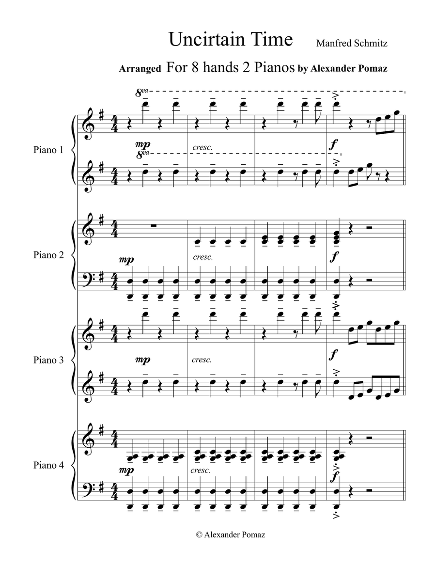 Uncertain Time Uncertain Time Piano Duet scores gallery preview page 1