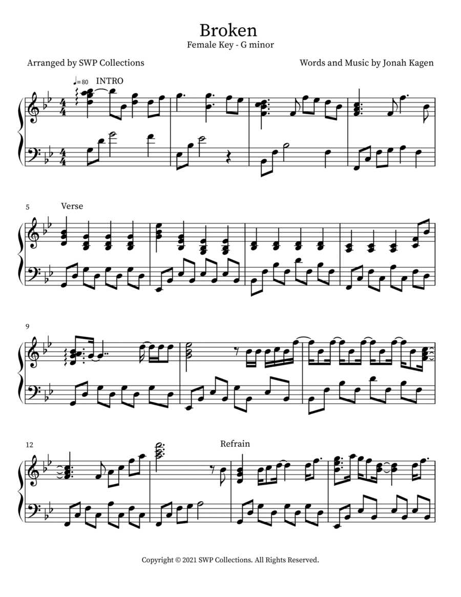 Broken Broken Piano Solo scores gallery preview page 1