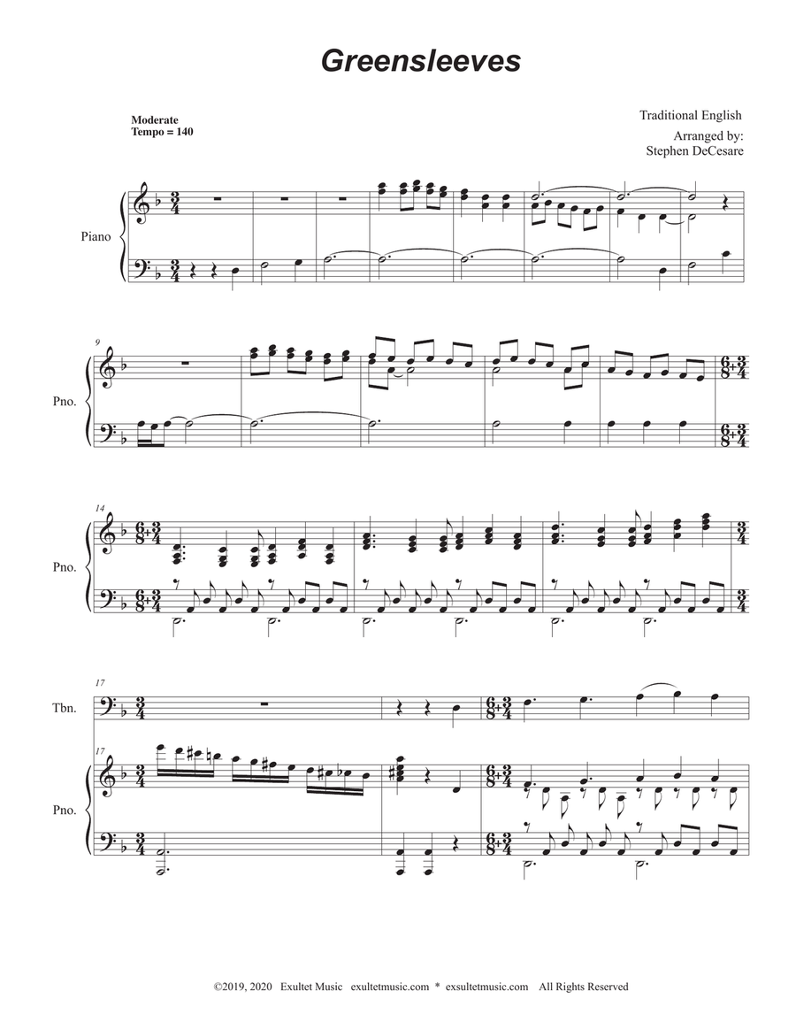 Greensleeves (Trombone solo and Piano) Piano scores gallery preview page 1