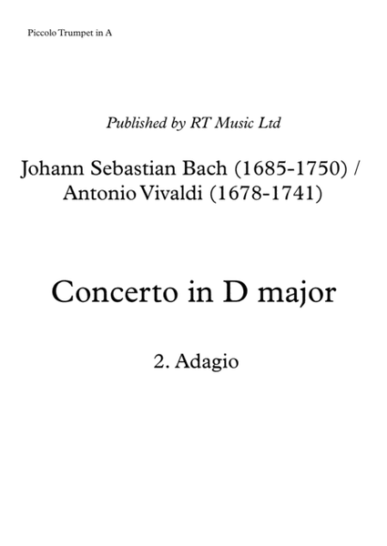 Bach BWV972 / Vivaldi RV230 Concerto in D Major 2. Adagio - trumpet solo sheet music picc A, Bb, C, D