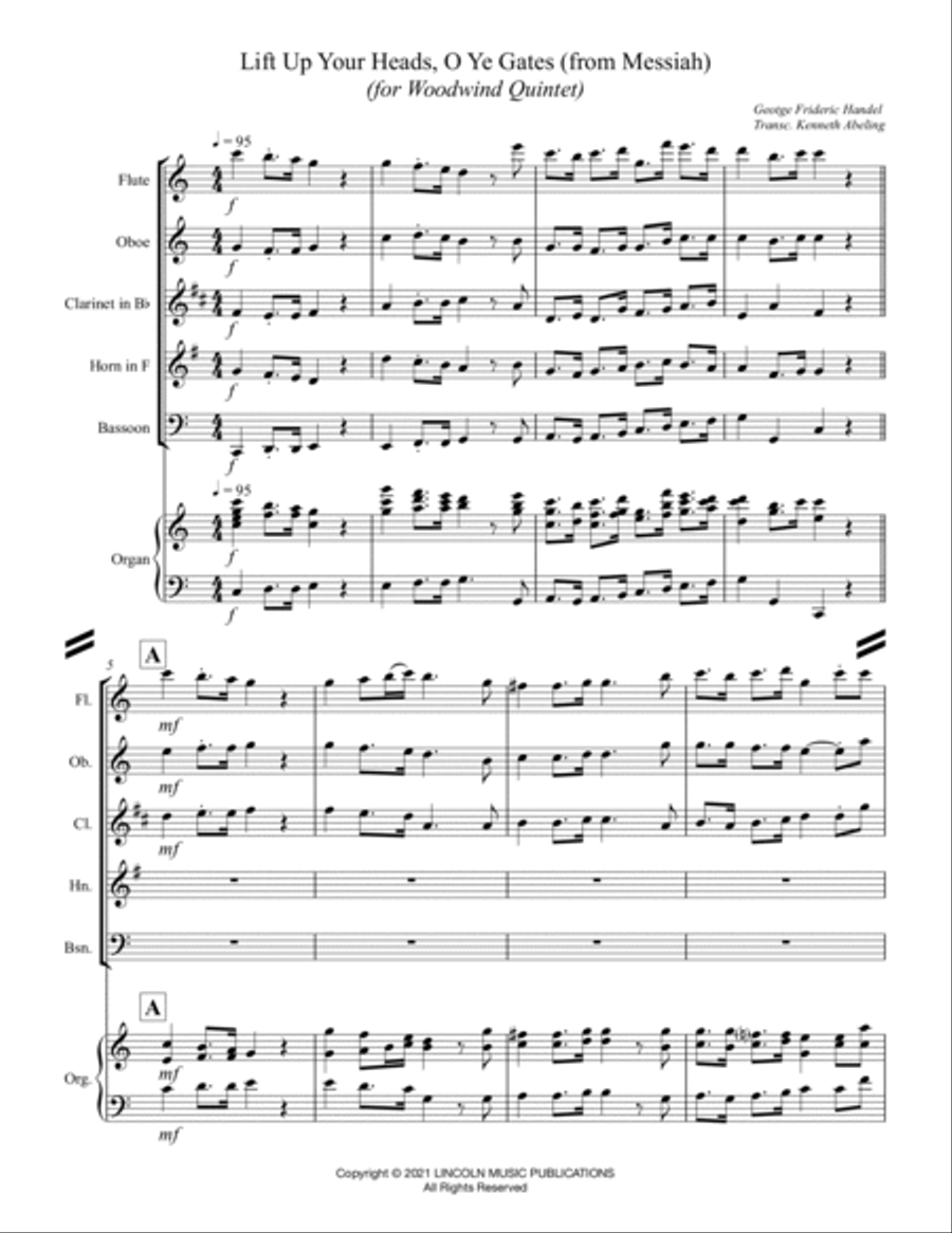 Lift Up Your Heads, O Ye Gates - from Messiah (for Woodwind Quintet & optional Organ) Woodwind Quintet scores gallery preview page 2