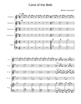 Book cover for Carol of the Bells - Clarinet Quartet w/ Piano