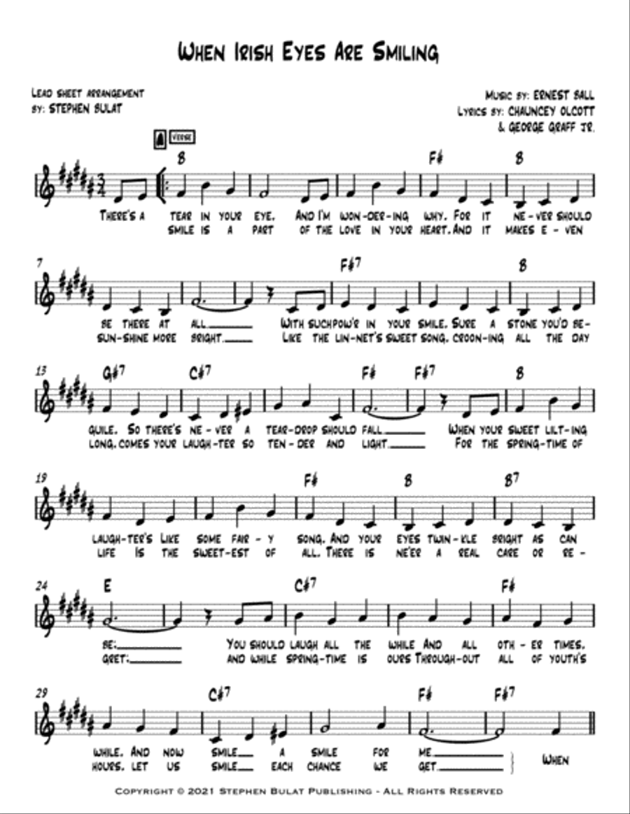 When Irish Eyes Are Smiling - Lead sheet (key of B) Large Ensemble scores gallery preview page 2