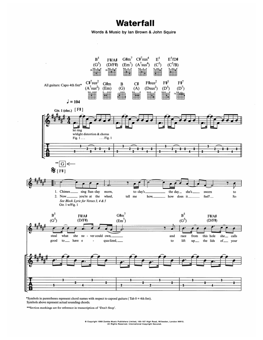 Waterfall Guitar Tablature scores gallery preview page 1