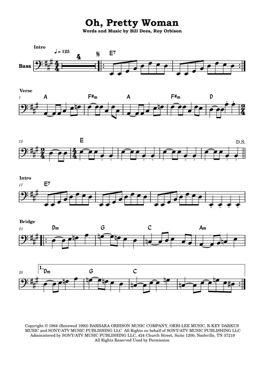 Oh, Pretty Woman Bass Guitar scores gallery preview page 1