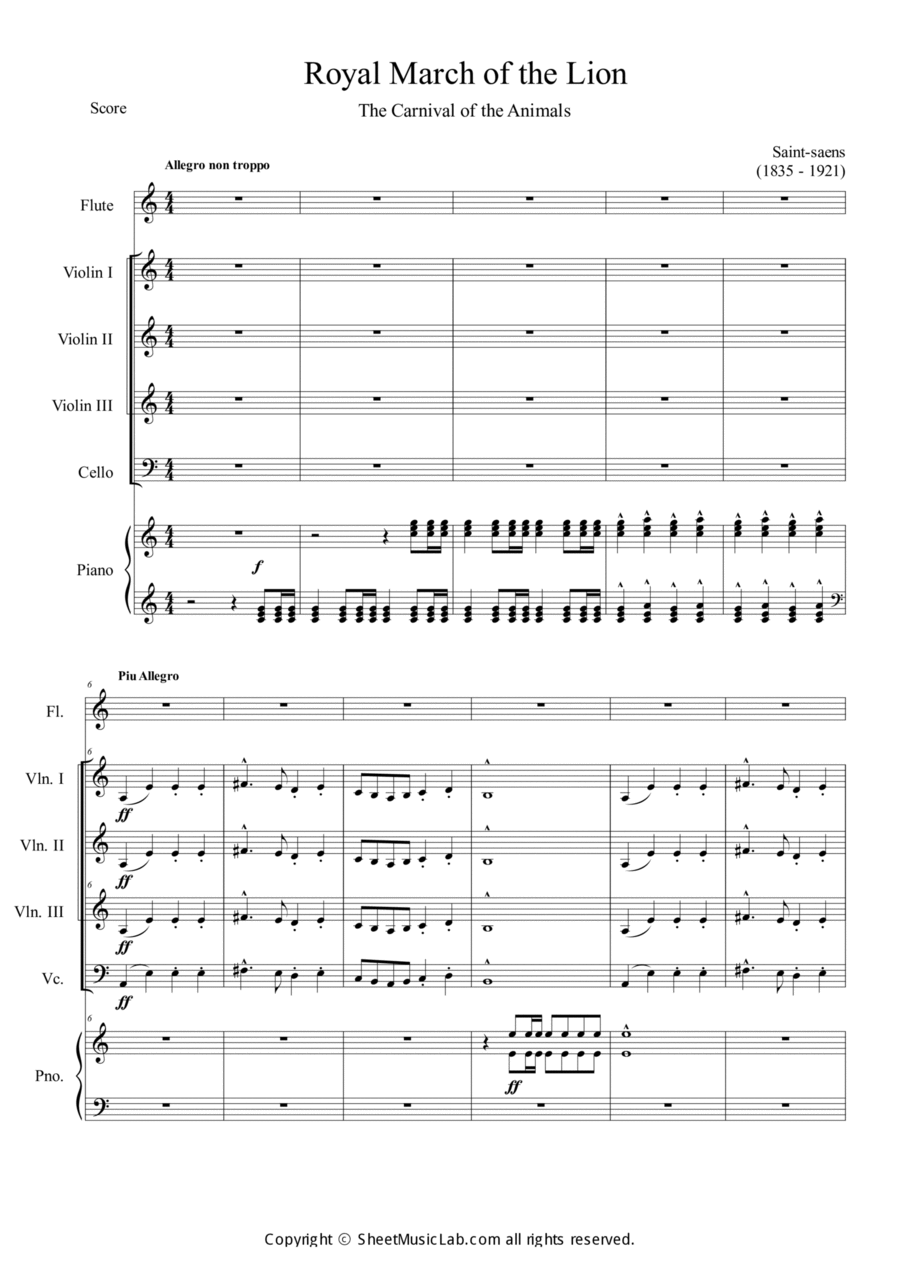 Le Lion (Le Carnaval des Animaux) Orchestra scores gallery preview page 1