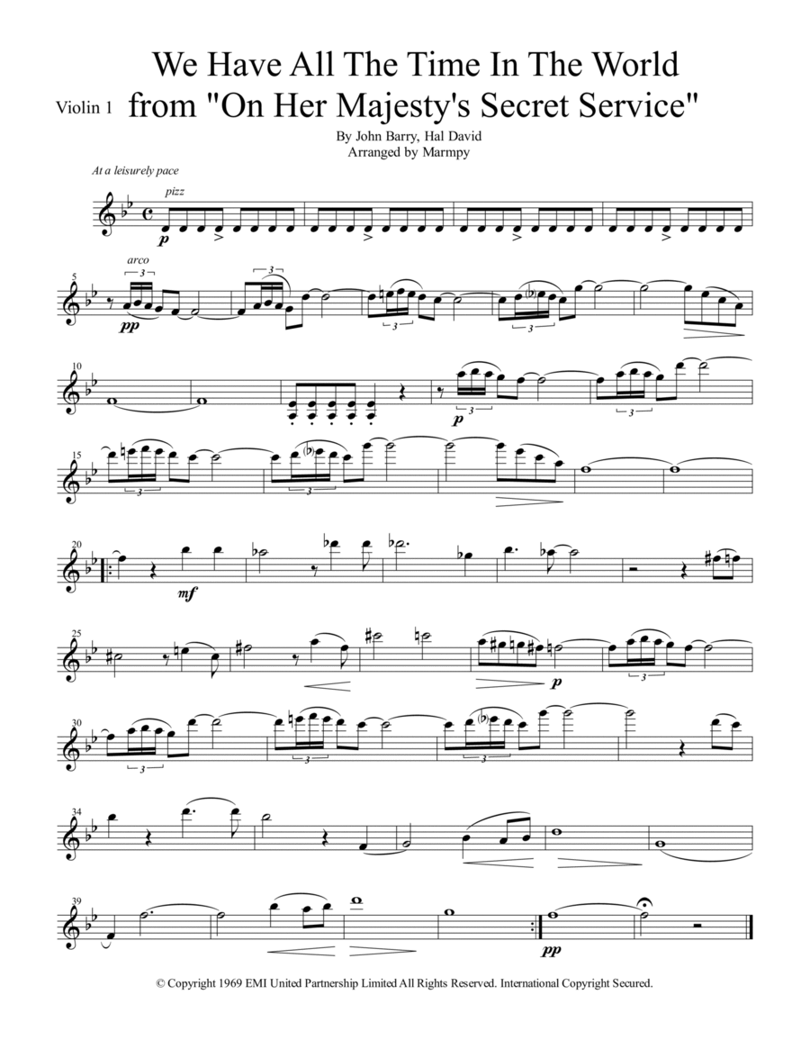 We Have All The Time In The World String Quartet scores gallery preview page 1