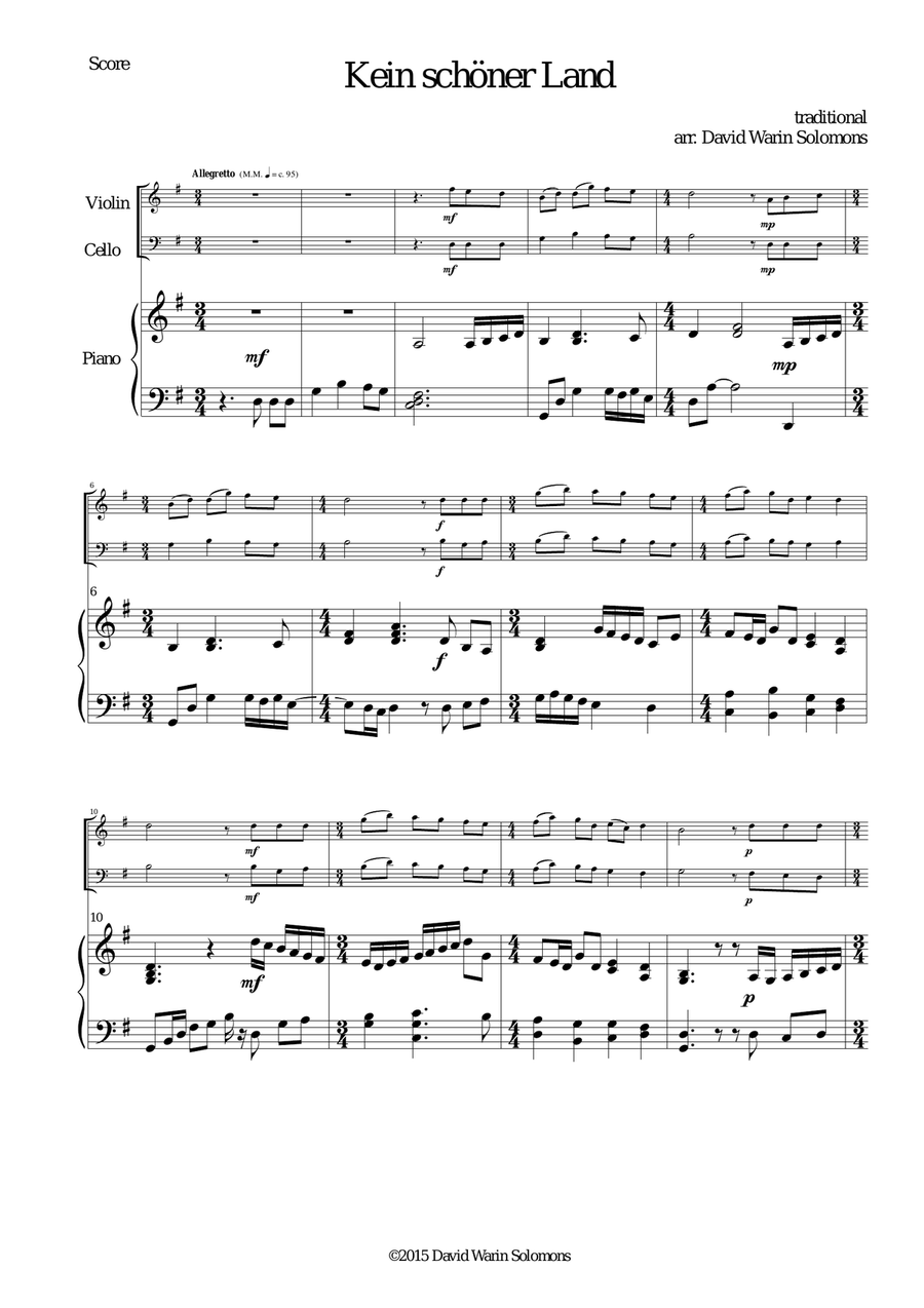 Kein schöner Land for violin, cello and piano Kein schöner Land for violin, cello and piano Piano Trio scores gallery preview page 1