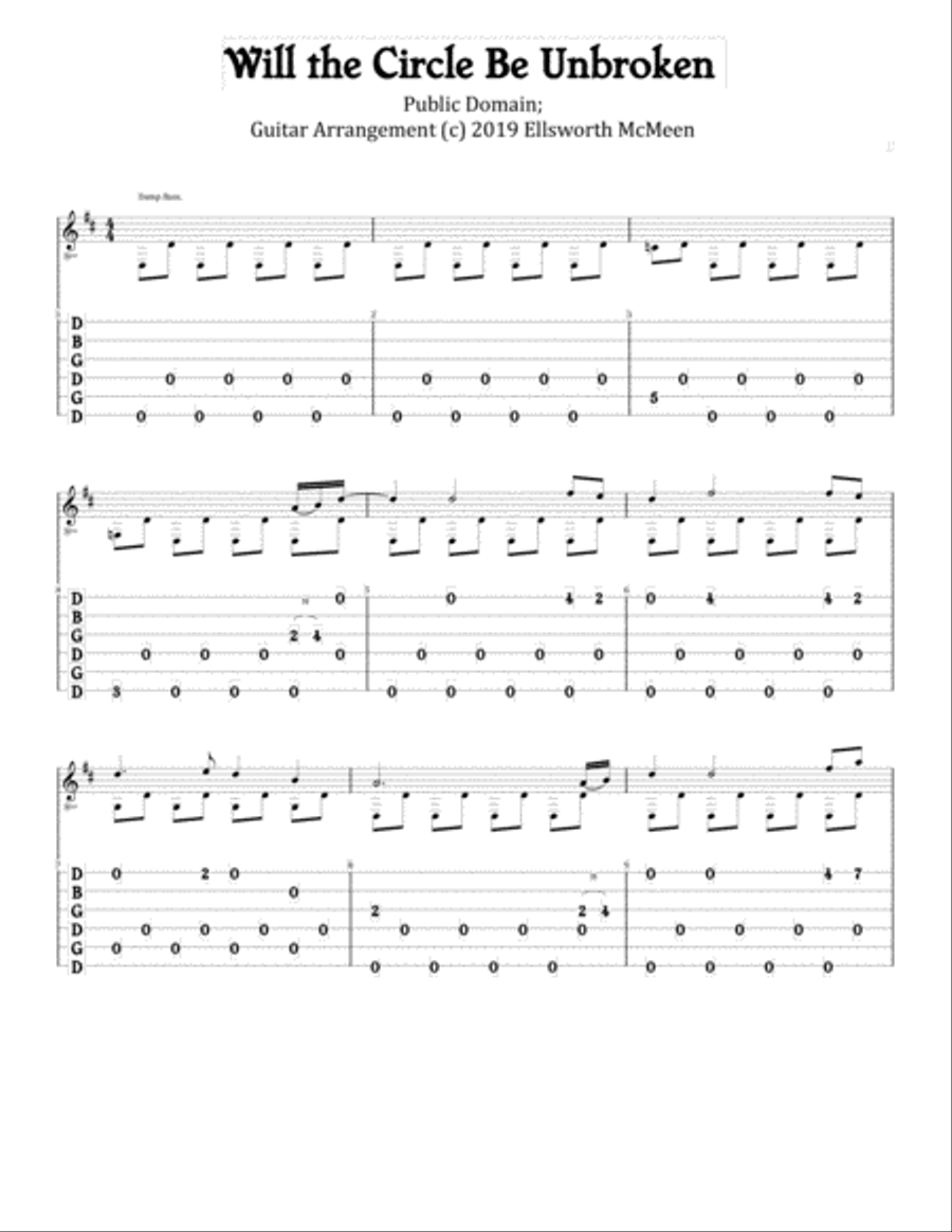 Will the Circle Be Unbroken (For Fingerstyle Guitar Tuned Open G - DGDGBD) Acoustic Guitar scores gallery preview page 1