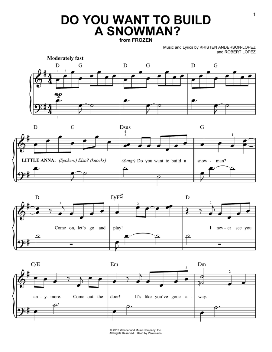 Do You Want To Build A Snowman? (from Frozen) Easy Piano scores gallery preview page 1