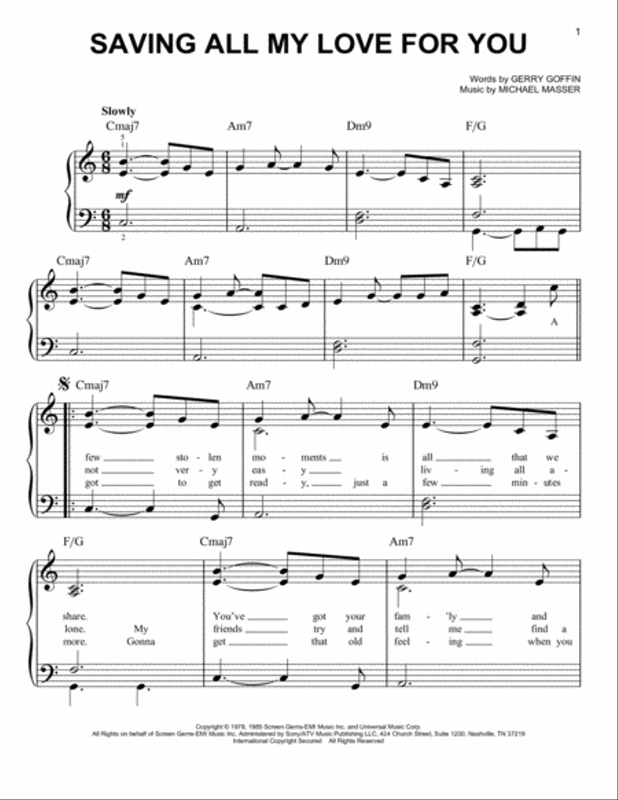 Saving All My Love For You Easy Piano scores gallery preview page 1